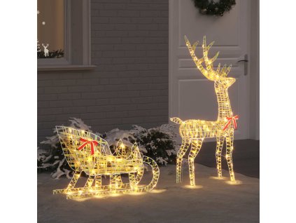 Sáně tažené sobem Teplá bílá 70 x 26 x 129 cm PET 42019079