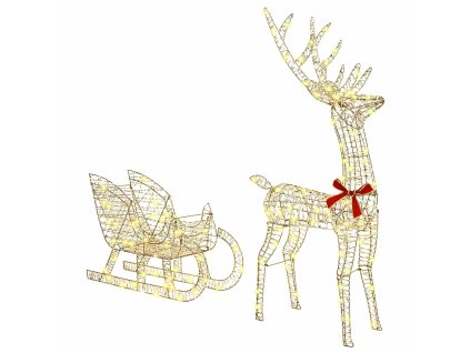 Sáně tažené sobem Teplá bílá 70 x 26 x 128.5 cm PET 42019080