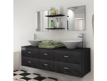 9dílný set koupelnového nábytku s umyvadlem a baterií černý 273689