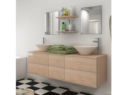 9dílný set koupelnového nábytku s umyvadlem a baterií béžový 273690