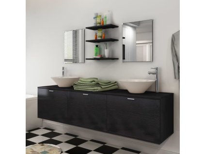 10dílný set koupelnového nábytku s umyvadlem a baterií černý 273691