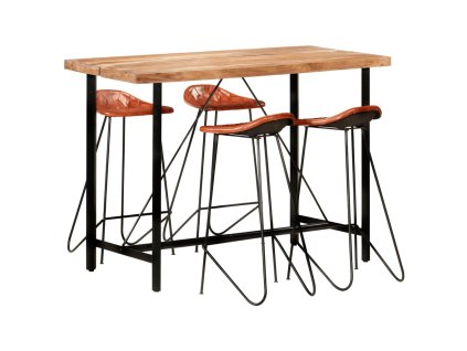 5dílný barový set masivní dřevo a pravá kůže 278764