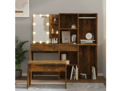 Toaletní stolek sada s LED kouřový dub kompozitní dřevo 3114104