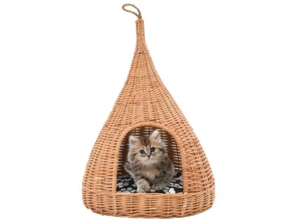 Domeček pro kočky s poduškou 40 x 60 cm přírodní vrba týpí 170777