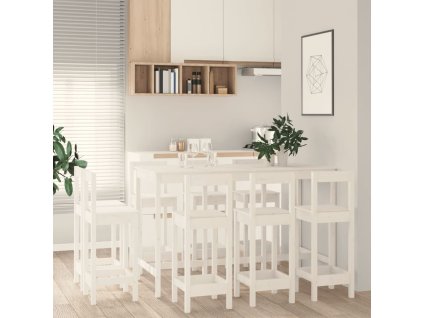 9dílný barový set bílý masivní borové dřevo 3124723