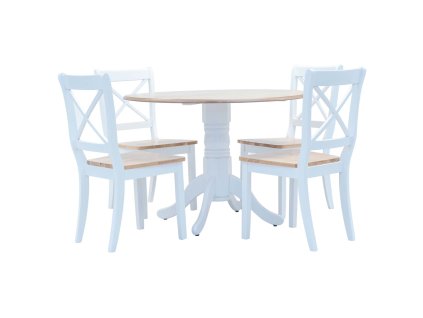 5dílný jídelní set masivní kaučukovník bílo-hnědý 276870