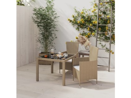 3dílný zahradní jídelní set s poduškami polyratan béžový 3094901