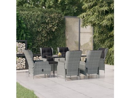 7dílný zahradní jídelní set světle šedý polyratan 3156807