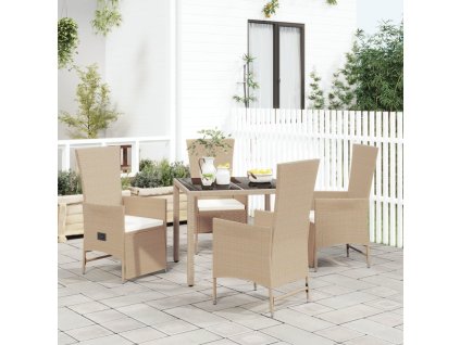 5dílný zahradní jídelní set s poduškami béžový polyratan 3157569