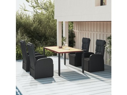 5dílný zahradní jídelní set černý polyratan a masivní akácie 3157608