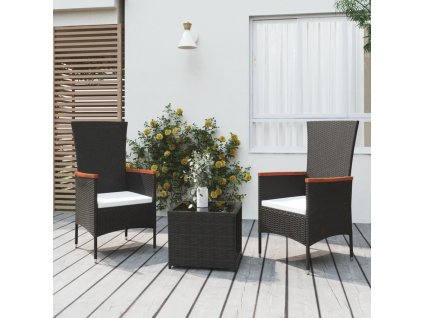 3dílná zahradní sedací souprava černá polyratan a ocel 3157658