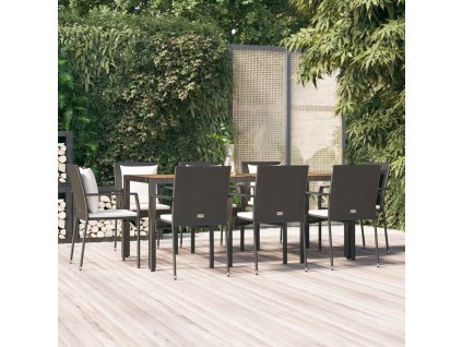 9dílný zahradní jídelní set s poduškami černý polyratan 3157968