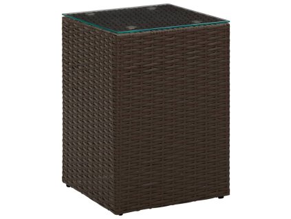 Odkládací stolek se skleněnou deskou hnědý 35x35x52cm polyratan 316377