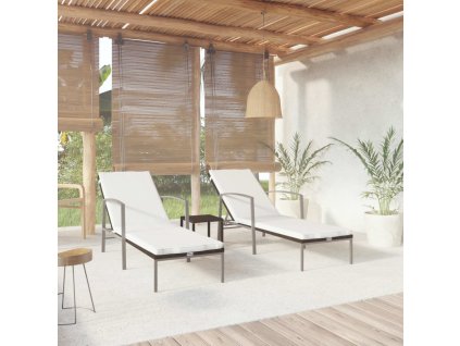 Zahradní lehátka 2 ks se stolkem polyratan hnědá 317642