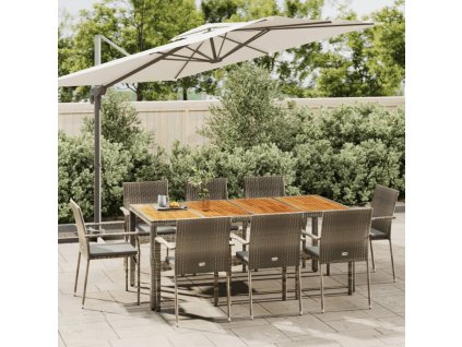 9dílný zahradní jídelní set s poduškami šedý polyratan 3184998