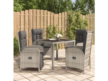 5dílný zahradní jídelní set s poduškami šedý polyratan 3185035