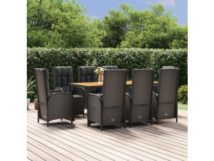 9dílný zahradní jídelní set s poduškami černý polyratan 3185079
