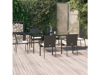 7dílný zahradní jídelní set s poduškami černý polyratan 3185123