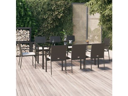 9dílný zahradní jídelní set s poduškami černý polyratan 3185136