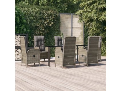 7dílný zahradní jídelní set s poduškami černý a šedý polyratan 3185203