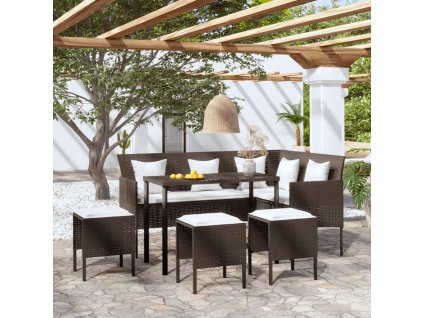 5dílná sedací souprava ve tvaru L s poduškami polyratan hnědá 318580