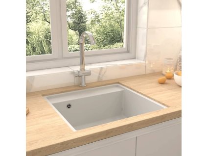 Kuchyňský dřez s přepadem bílý žula 147064