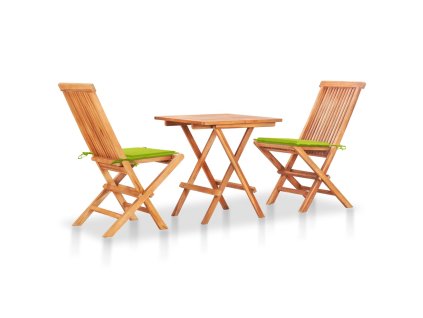 3dílný bistro set jasně zelené podušky masivní teakové dřevo 3063236