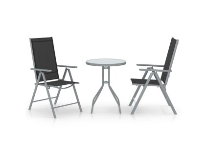 3dílný balkonový set hliník a textilen stříbrný 3070653