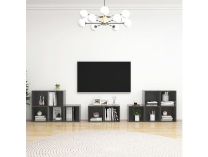 8dílný set TV skříněk šedý s vysokým leskem kompozitní dřevo 3080068