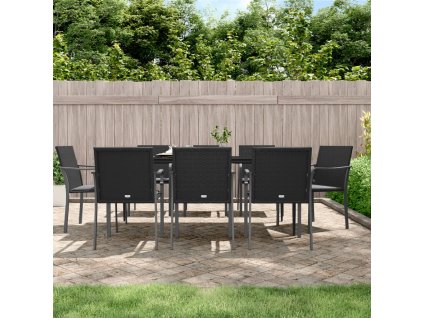 9dílný zahradní jídelní set s poduškami polyratan a ocel 3186952