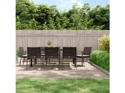 9dílný zahradní jídelní set s poduškami polyratan a ocel 3186998