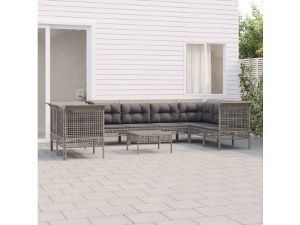 9dílná zahradní sedací souprava s poduškami šedá polyratan 3187546