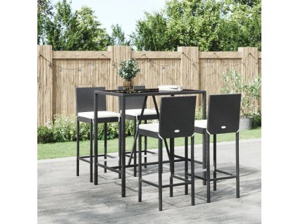 5dílný zahradní barový set s poduškami černý polyratan 3187643
