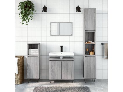 3dílný set koupelnových skříněk šedý sonoma kompozitní dřevo 3187795