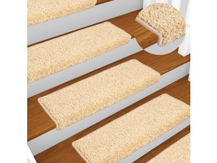 Schodové rohože 10 ks 65 x 21 x 4 cm krémové s obdélníkovým okrajem 149823