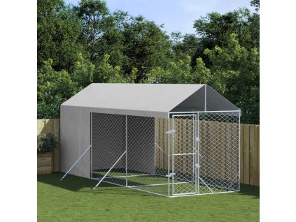 Venkovní psí kotec se střechou stříbrný 2 x 6 x 2,5 m ocel 3190491