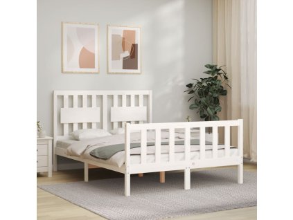 Rám postele s čelem bílý Double masivní dřevo 3192402