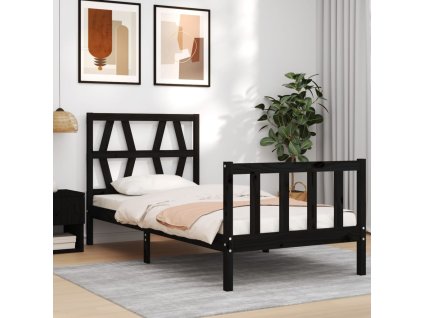 Rám postele s čelem černý Small Single masivní dřevo 3192455