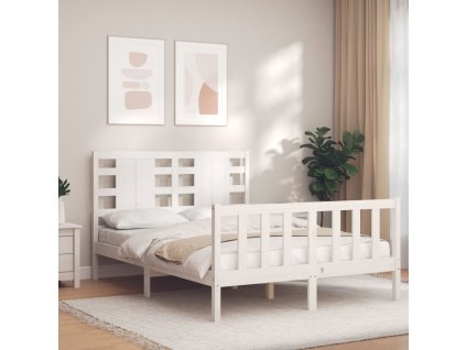 Rám postele s čelem bílý Small Double masivní dřevo 3192787