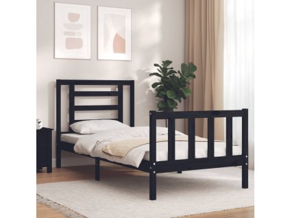 Rám postele s čelem černý Small Single masivní dřevo 3192845