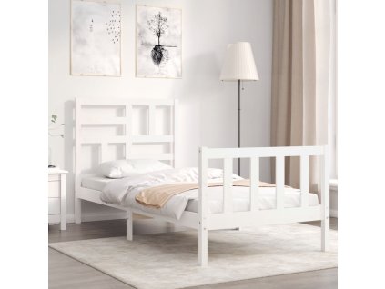 Rám postele s čelem bílý Small Single masivní dřevo 3193037