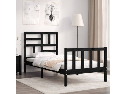 Rám postele s čelem černý Small Single masivní dřevo 3193040
