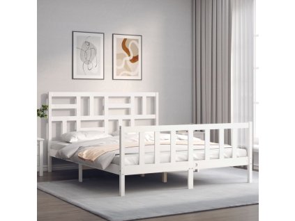 Rám postele s čelem bílý King Size masivní dřevo 3193082