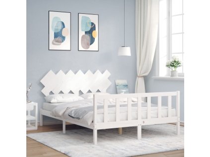 Rám postele s čelem bílý King Size masivní dřevo 3193472