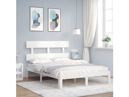 Rám postele s čelem bílý Small Double masivní dřevo 3193502