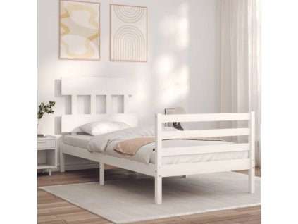 Rám postele s čelem bílý 100 x 200 cm masivní dřevo 3195147