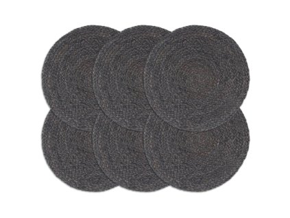 Prostírání 6 ks tmavě šedé 38 cm kulaté juta 133837