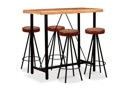 Barový set 5 kusů masivní akáciové dřevo, pravá kůže, plátno 275132