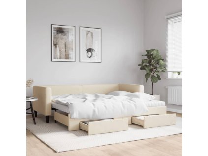 Válenda s přistýlkou a zásuvkami krémová 80 x 200 cm textil 3196631