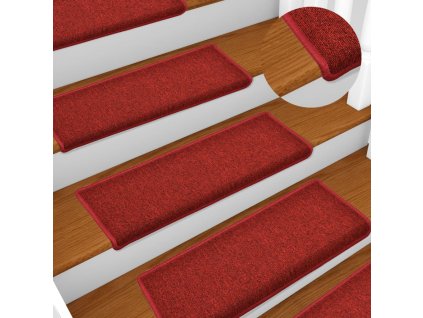 Schodové rohože 15 ks 65 x 21 x 4 cm červené obdélníkový okraj 134572